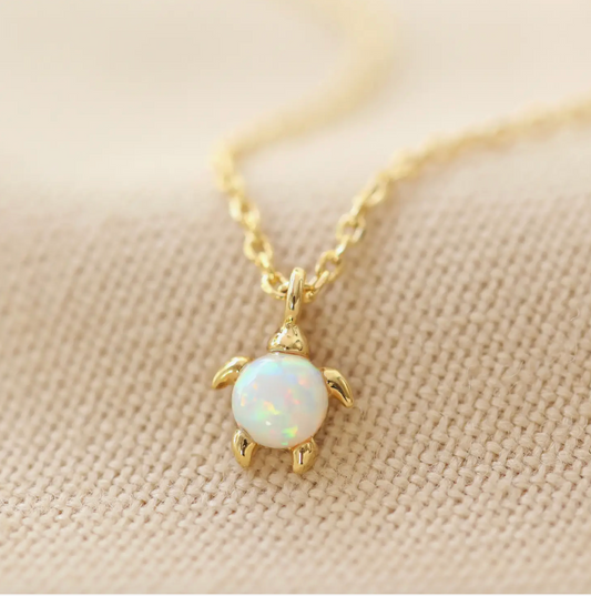 Tiny Opal Turtle Charm Necklace
