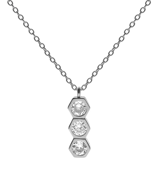 Triple Hexagon Pendant Necklace | Sterling Silver | Cubic Zirconia