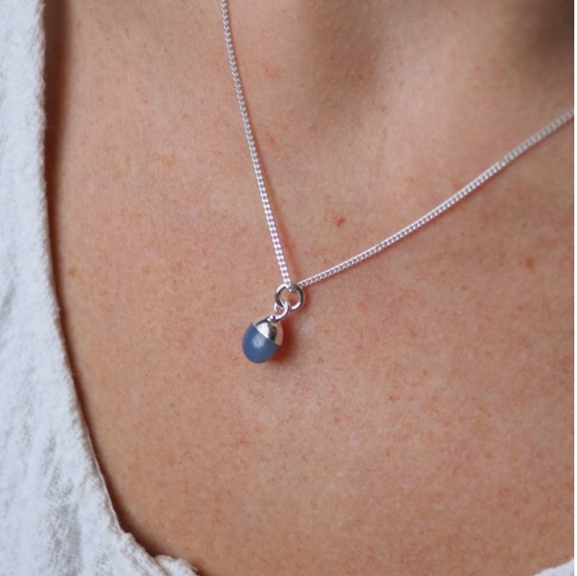 Tiny Tumbled Blue Opal Necklace