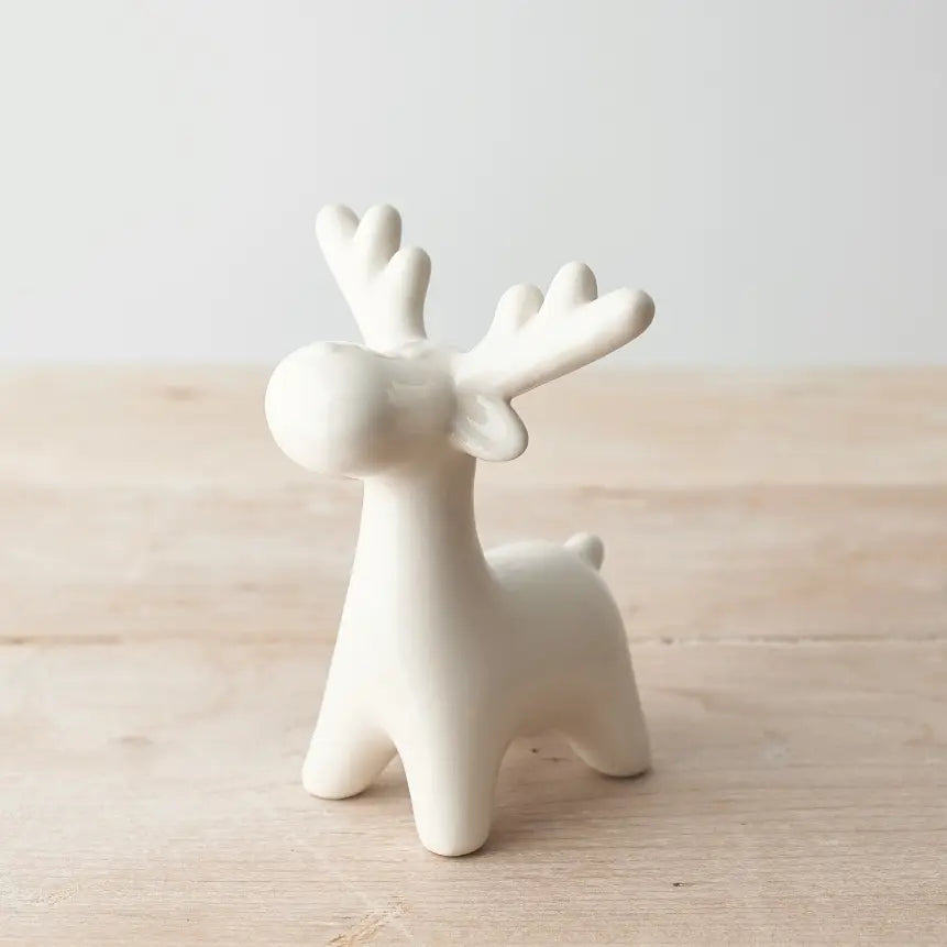 White Ceramic Reindeer Christmas Ornament