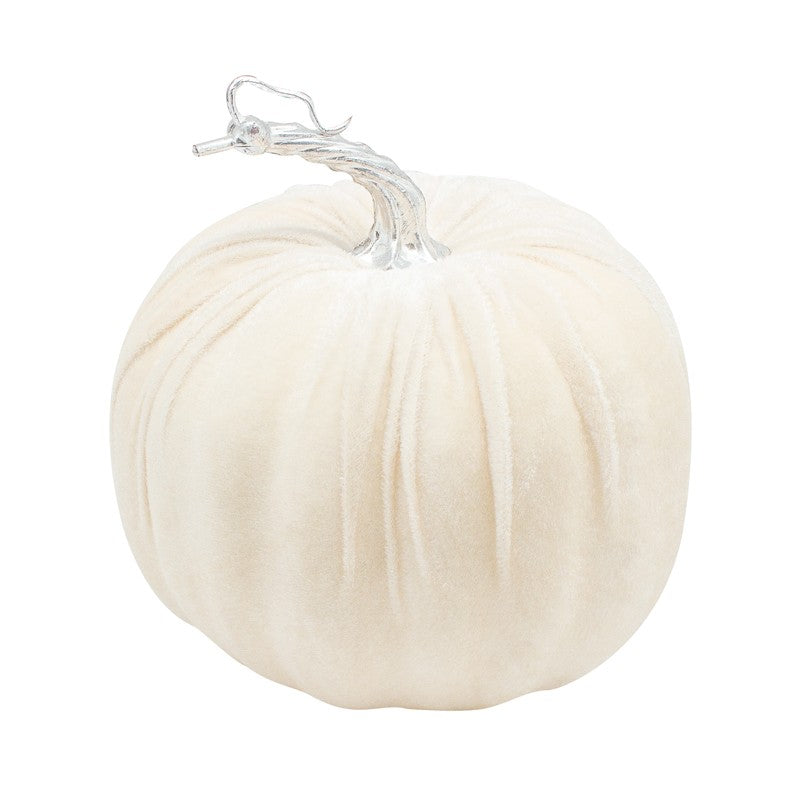 white velvet pumpkin with silver stem autumn seasonal decoration