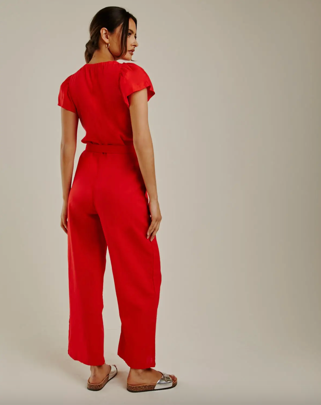 Red Wide Leg Belted Jumpsuit