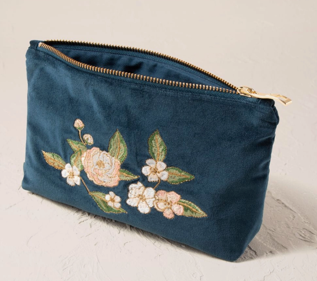Elizabeth Scarlett Wild Rose Everyday Pouch | Velvet Cosmetic & Travel Pouch