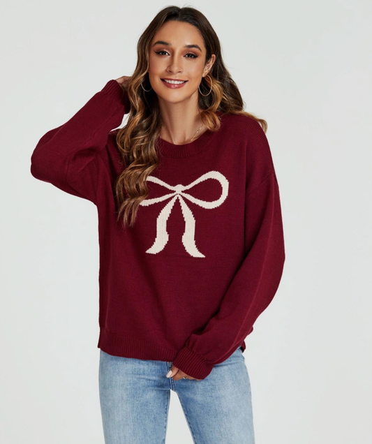 Cosy Bow Jumper | Wine