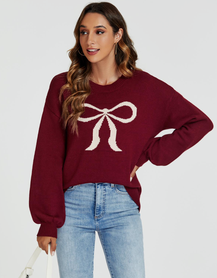 Cosy Bow Jumper | Wine