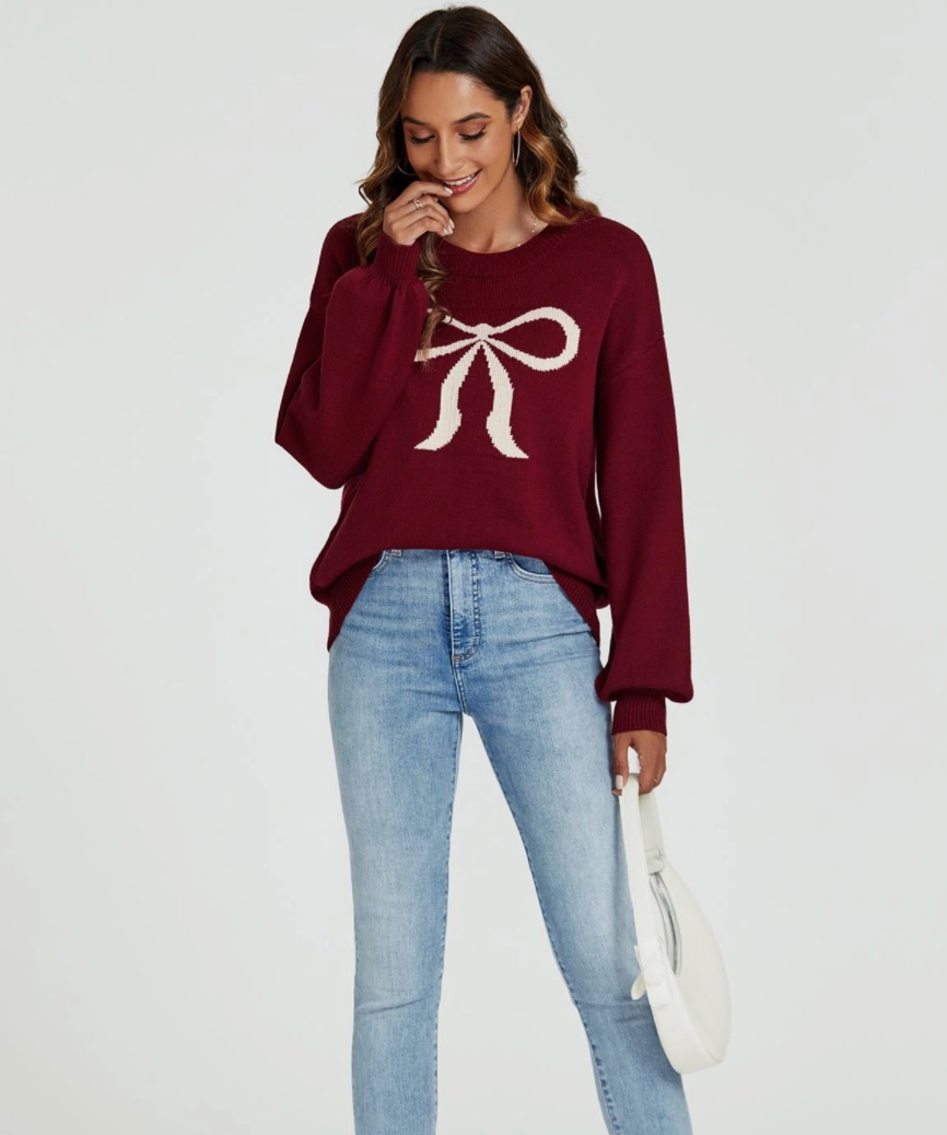 Cosy Bow Jumper | Wine