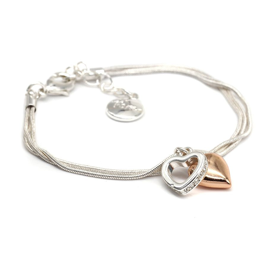 Rose Gold And Crystal Hearts Triple Layer Bracelet