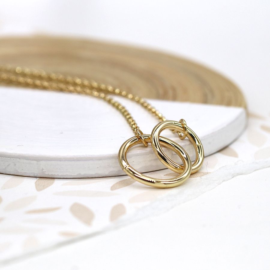 Golden linked double hoop necklace