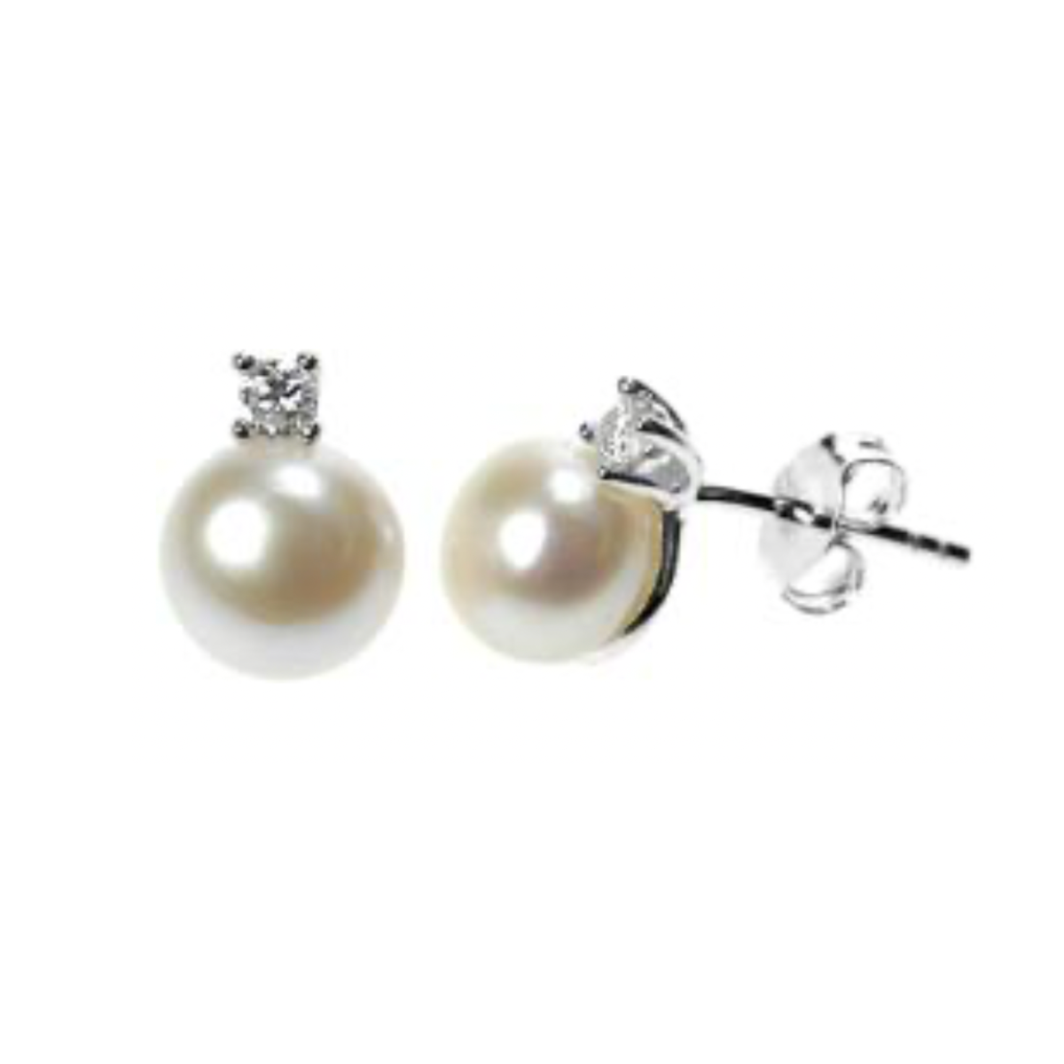 Freshwater pearl & cubic zirconia stud earrings