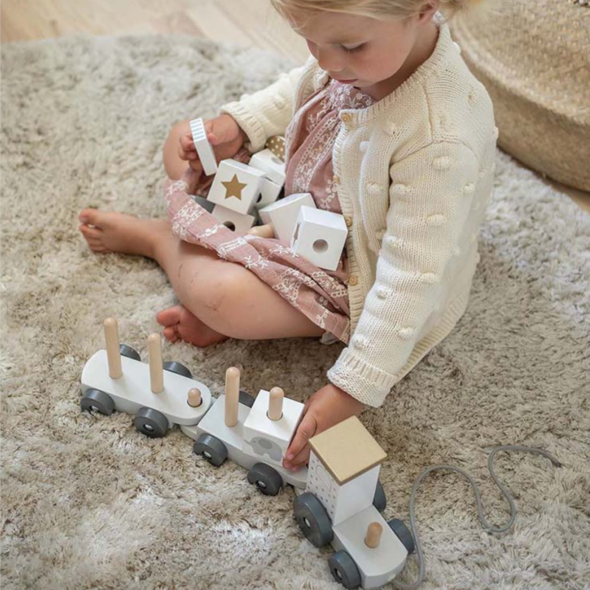 Wooden Pull Along Train With Stackable Blocks