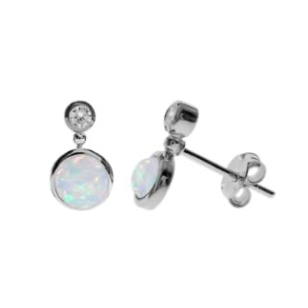 Round White Opalite  & Cubic Ziroconia Stud Earrings
