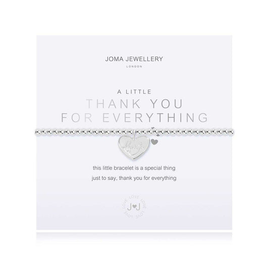 silver thank you heart charm bracelet by Joma jewellery