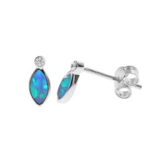 Blue Opalite Marquise & Cubic Ziroconia Stud Earrings