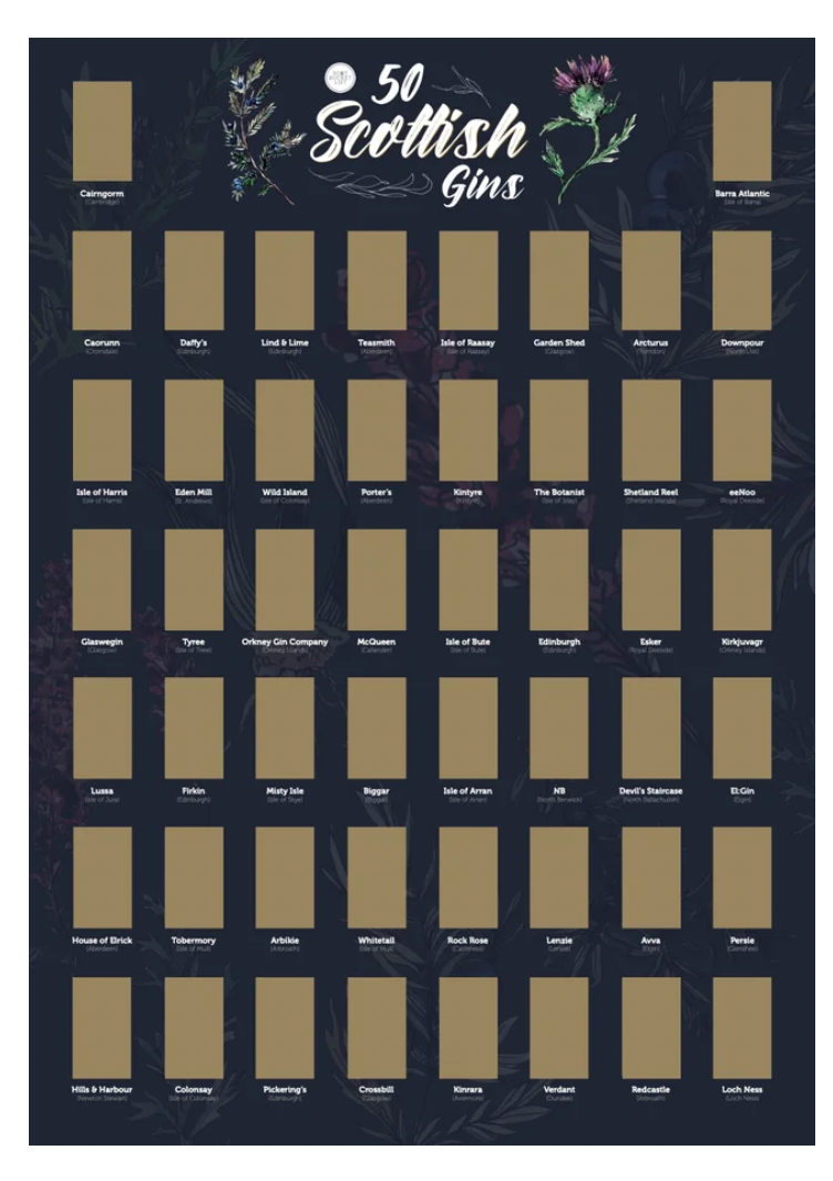 50 Scottish Gins Scratch Poster