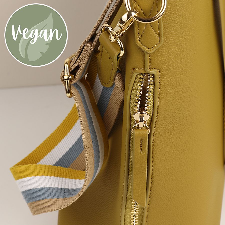 Mustard Vegan Leather shoulder bag with stripe strap
