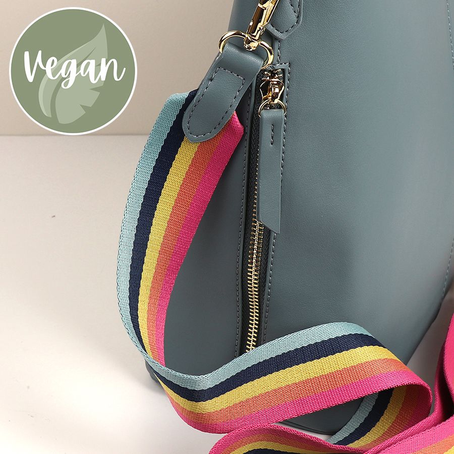 Duck egg Vegan Leather shoulder bag with stripe strap