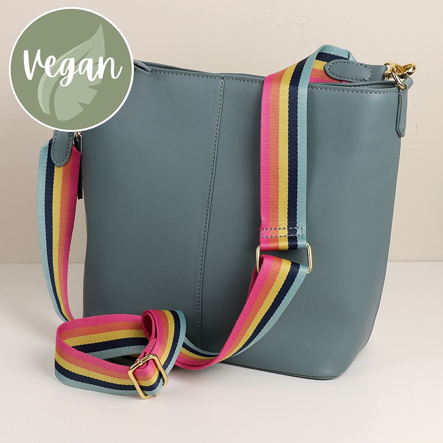 Duck egg Vegan Leather shoulder bag with stripe strap