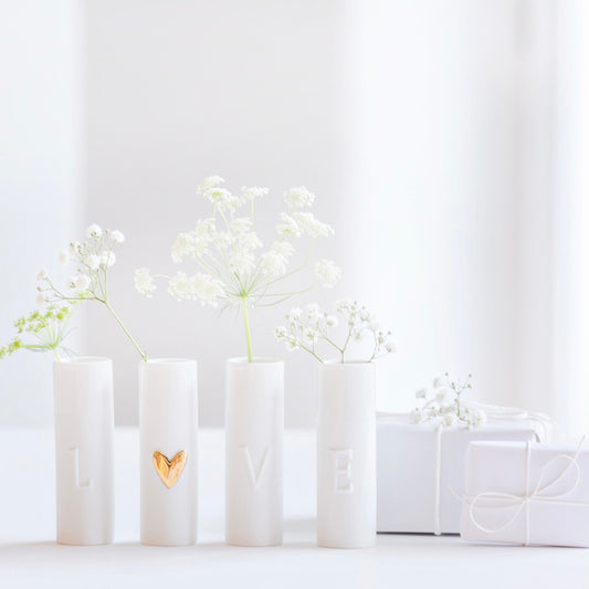 ‘LOVE’ Mini Bud Vases White Porcelain