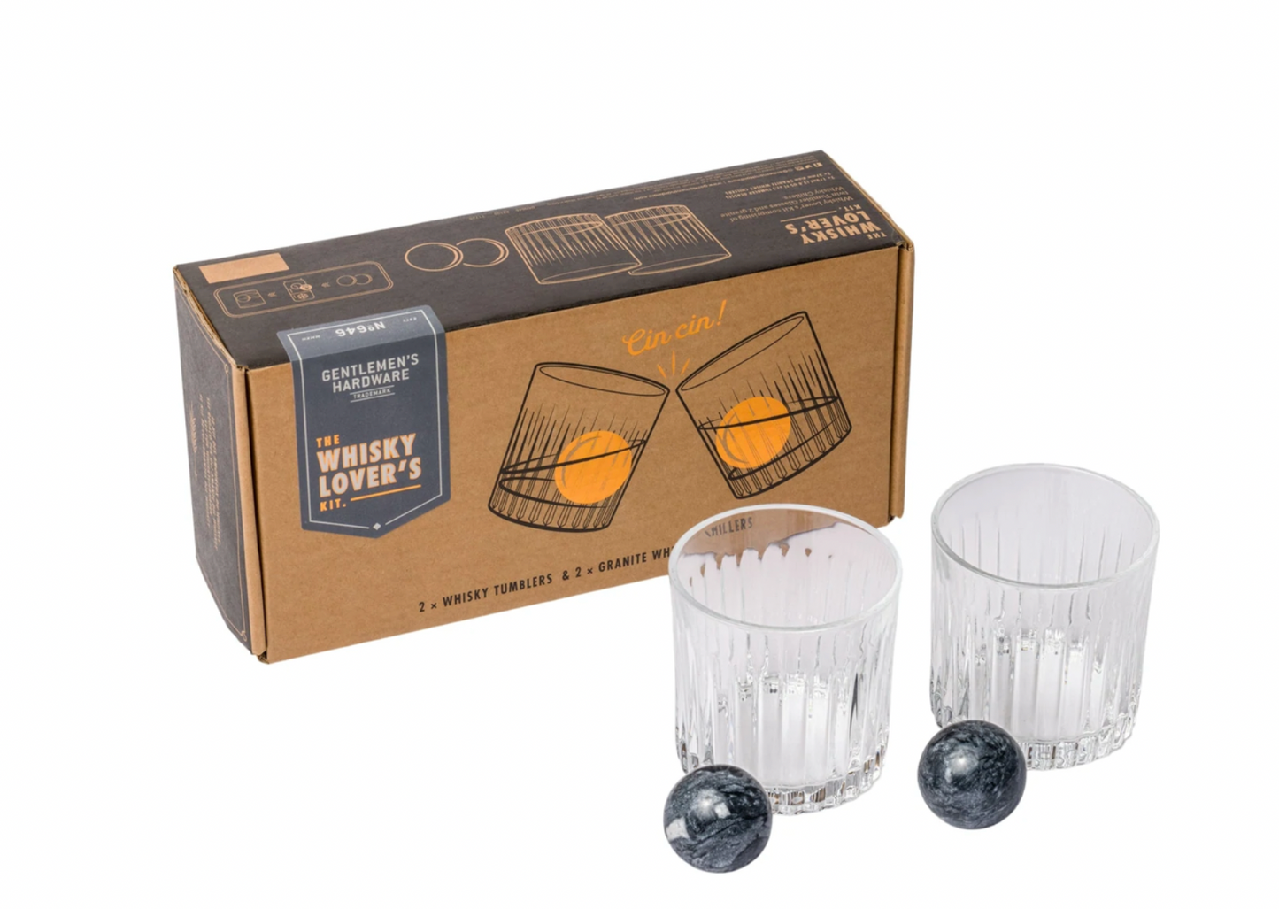 Whisky Tumbler Glasses & Ice Stones Set