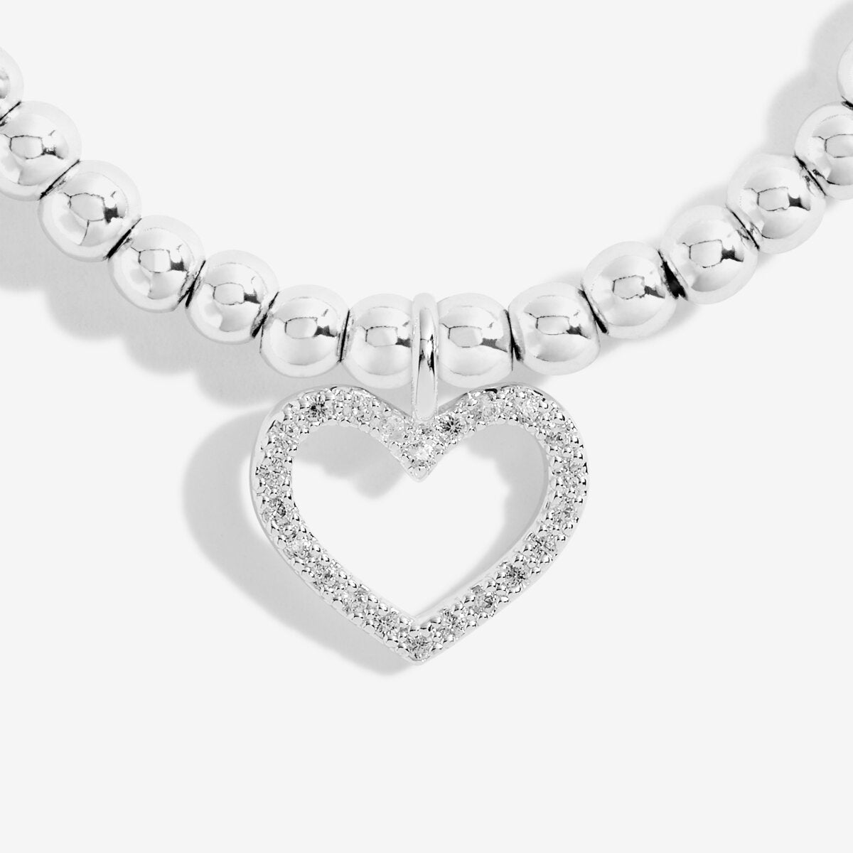 Joma Jewellery sweet sixteen silver birthday bracelet pave crystal heart detail close up