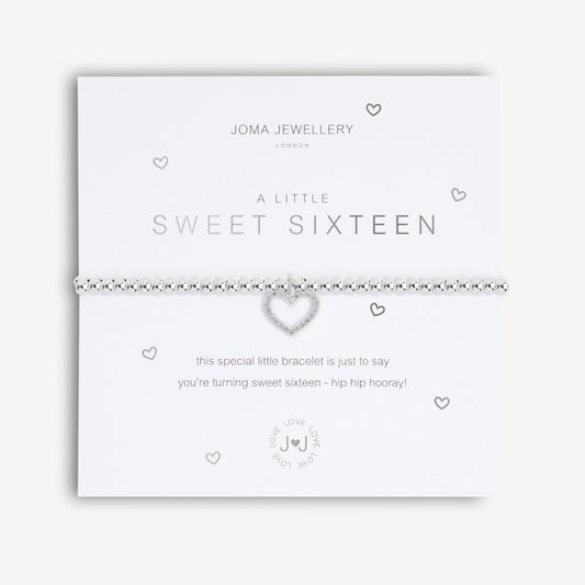 Joma Jewellery sweet sixteen birthday bracelet with pave heart charm on presentation card