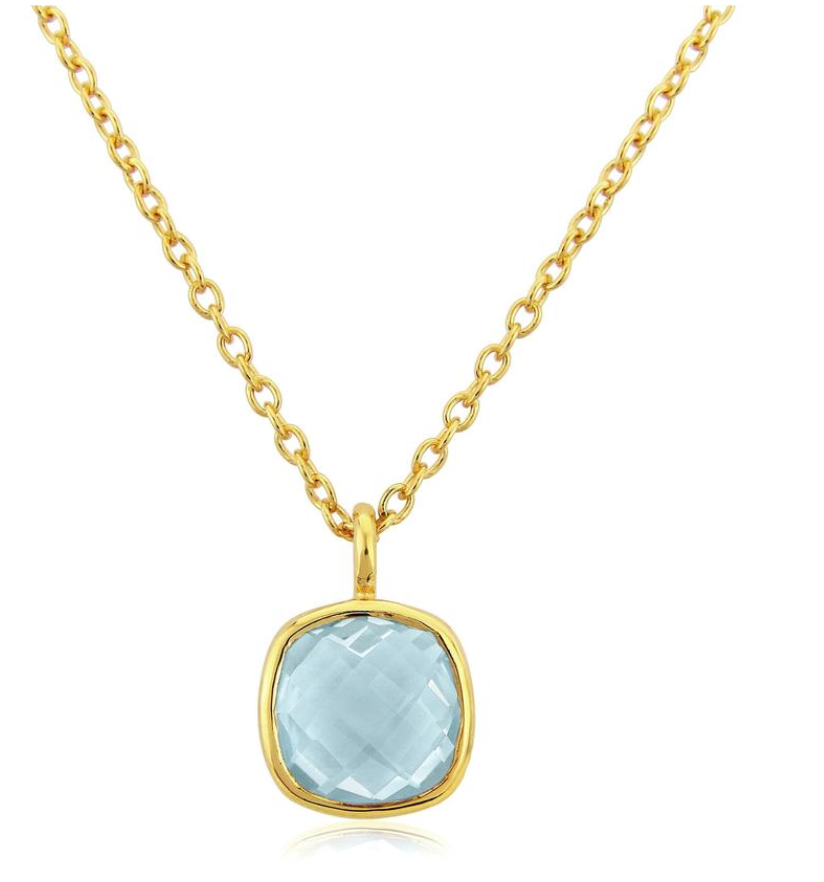 Cushion Cut Blue Topaz & Gold Vermeil Pendant Necklace