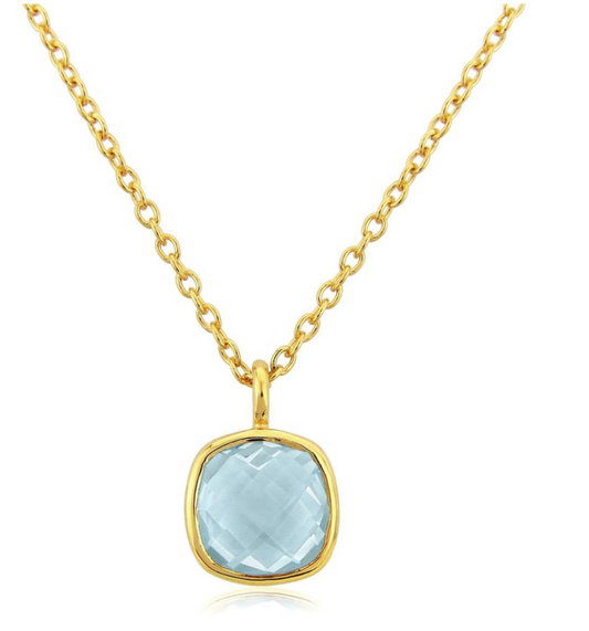 Cushion Cut Blue Topaz & Gold Vermeil Pendant Necklace