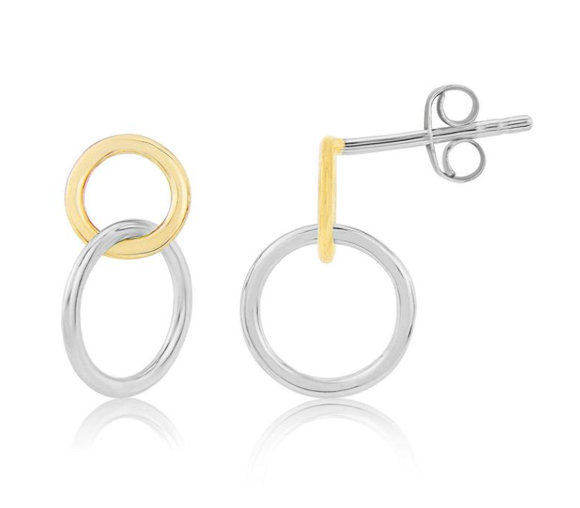 Kelso Double-Circle Earrings - Sterling Silver & Yellow Gold