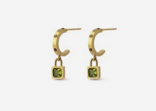 Green Padlock Mini Hoop Earrings