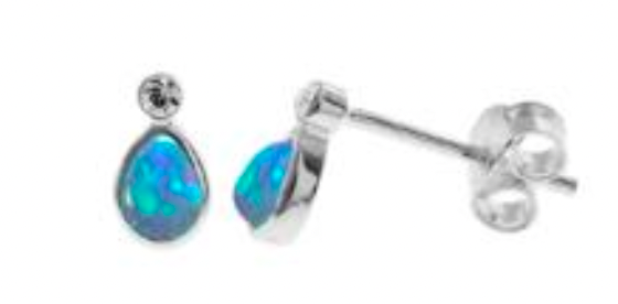 Blue Teardrop Opalite & Cubic Ziroconia Stud Earrings