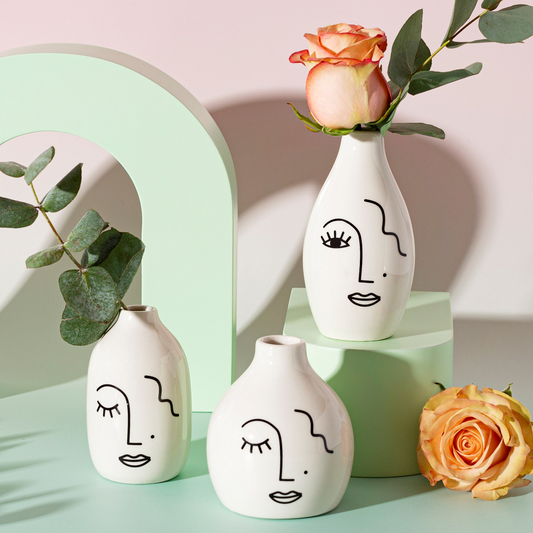 Minimalist Abstract Face Vases - Set of 3