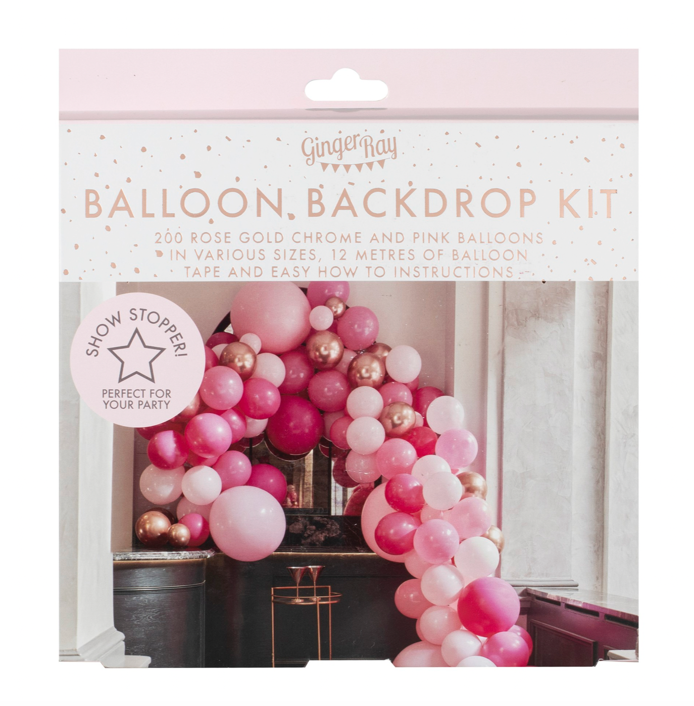 Pink & Rose Gold Balloon Arch Kit Packaging