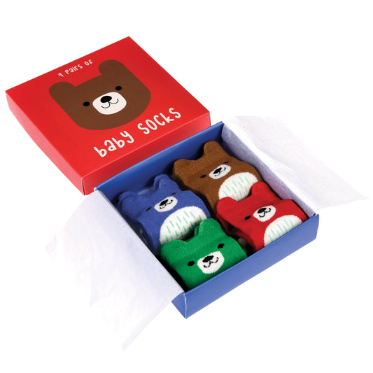 Bear Design Baby Socks - Box of 4 Pairs