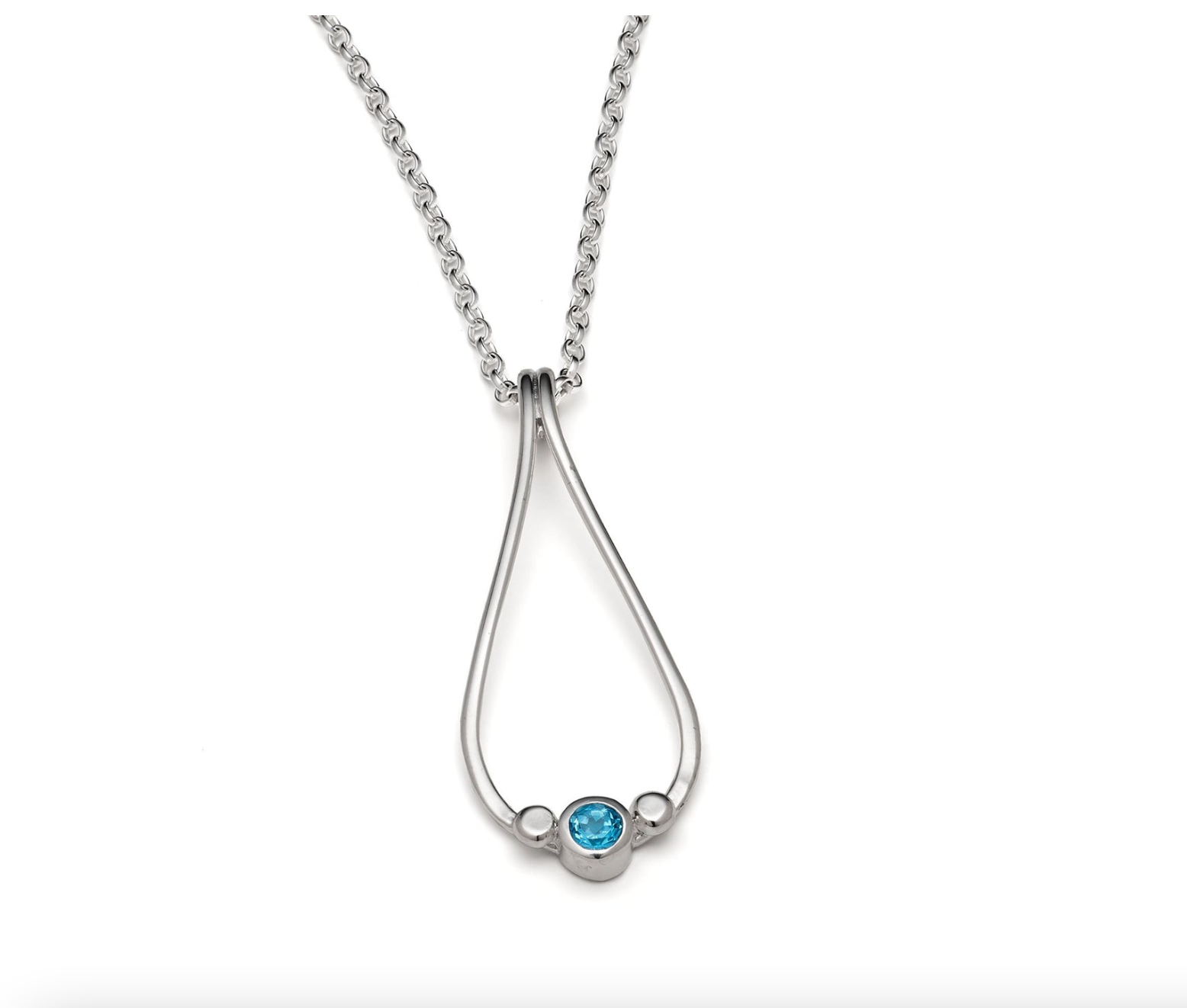 Silver Pebble Twist Pendant Necklace With Swiss Blue Topaz