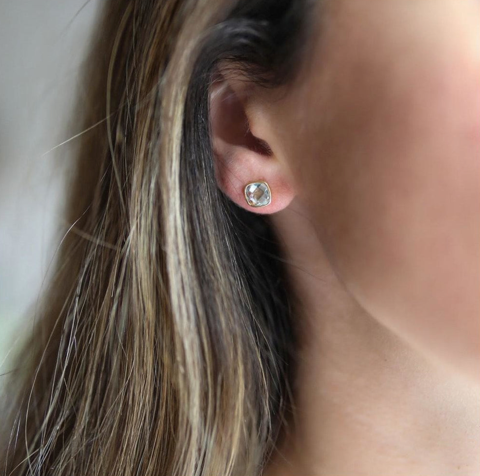 Blue topaz cushion cut stud earrings