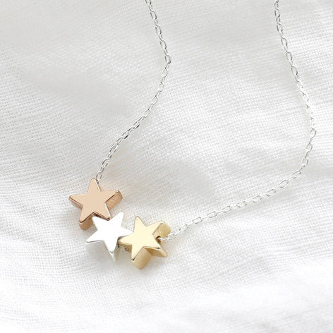 Mixed Metal Triple Star Necklace