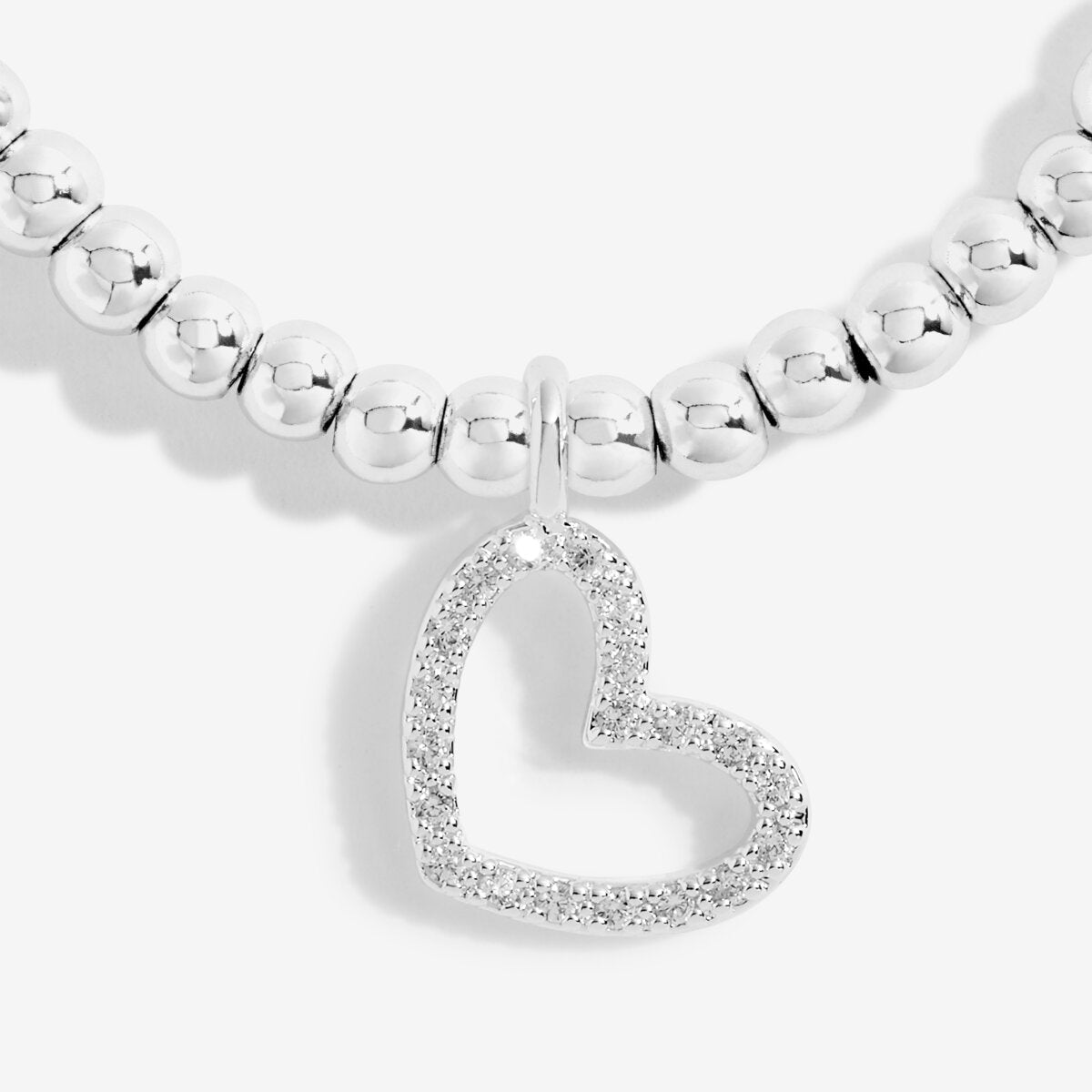 Joma Jewellery sweet sixteen silver bracelet birthday gift clasp of pave crystal open heart charm