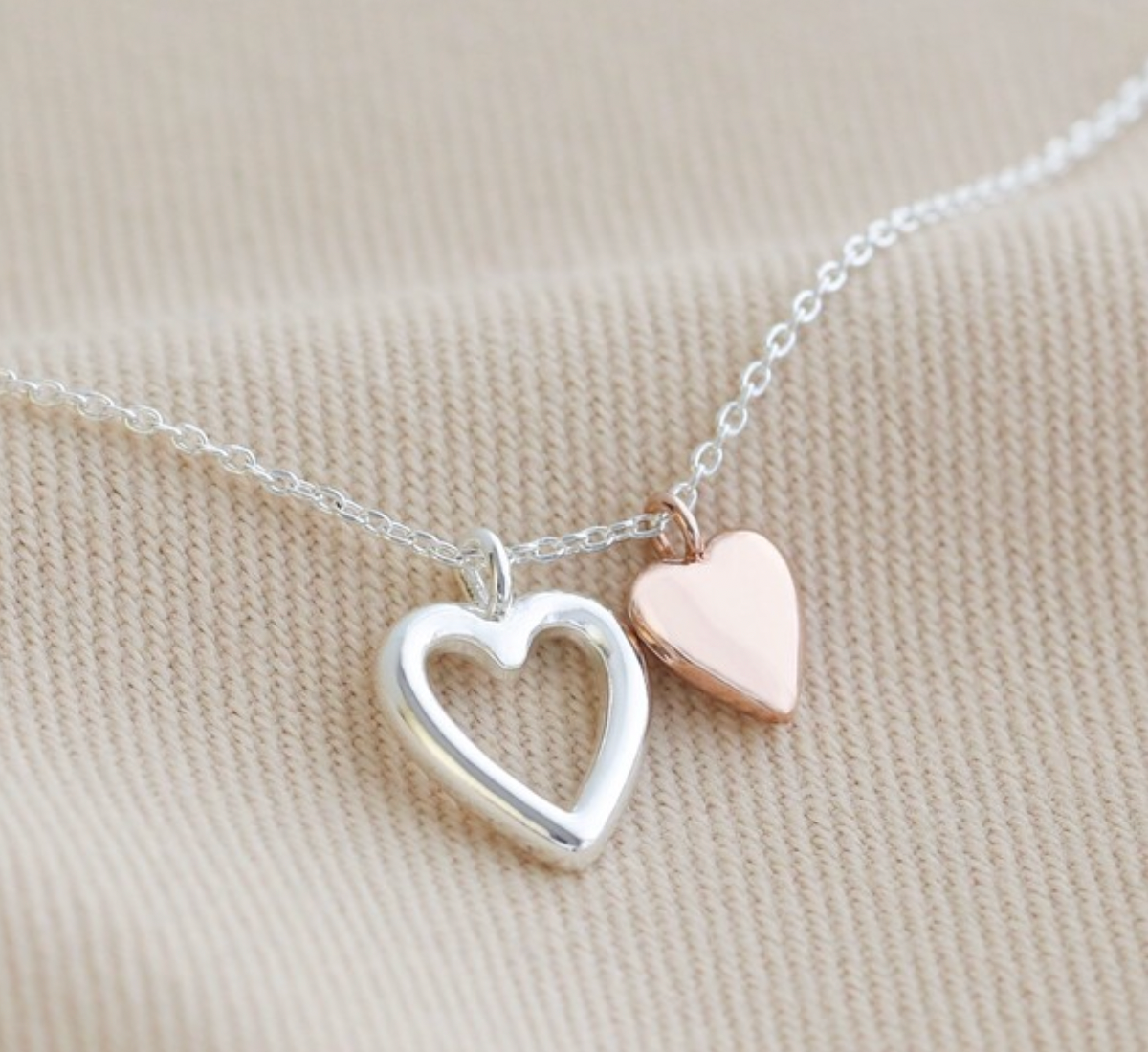 rose gold and silver double heart pendant necklace