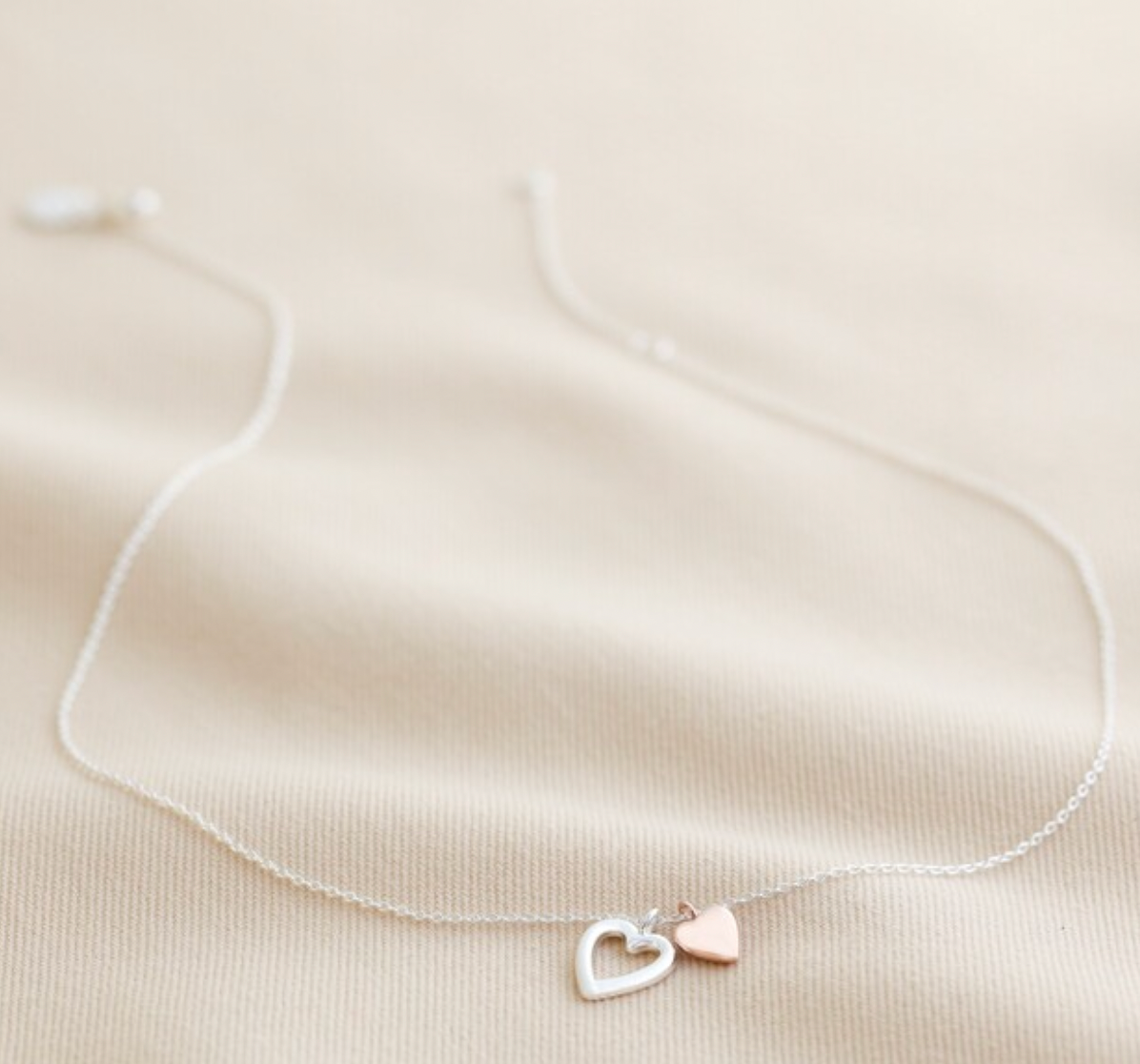Mothers day gift rose gold and silver double heart pendant
