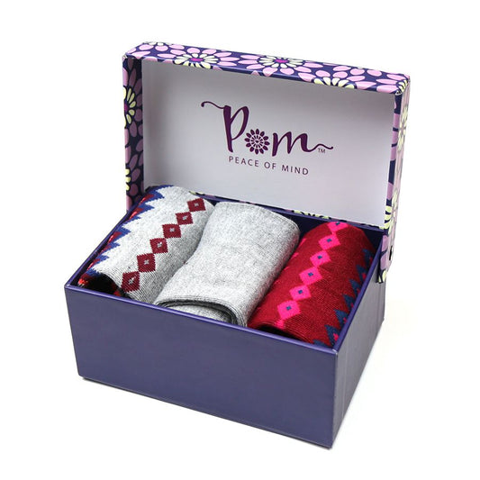 Ladies Bamboo Socks Gift Set - Grey & Red Aztec