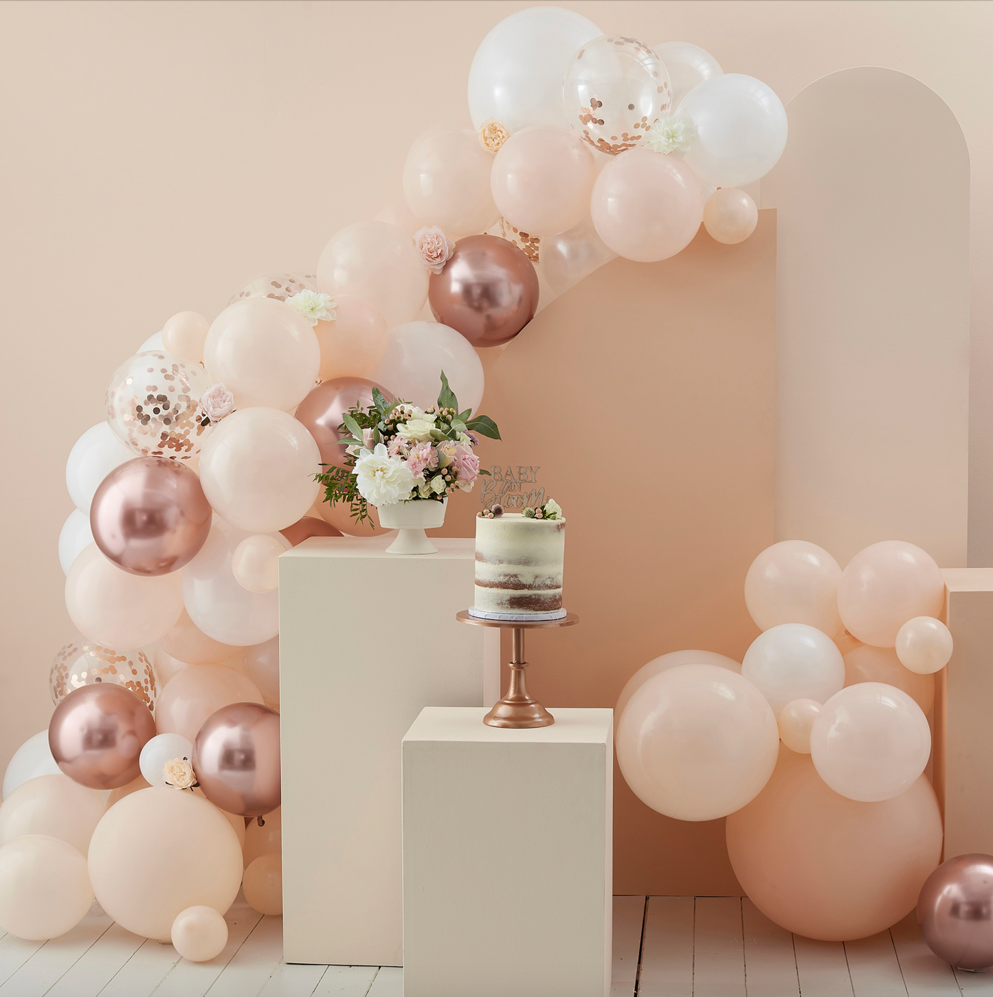 Peach, White and Rose Gold Balloon Arch