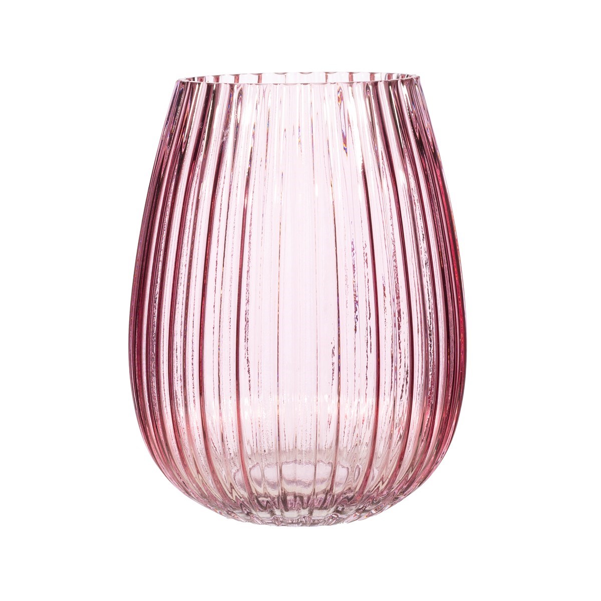 pink ribbed glass vase