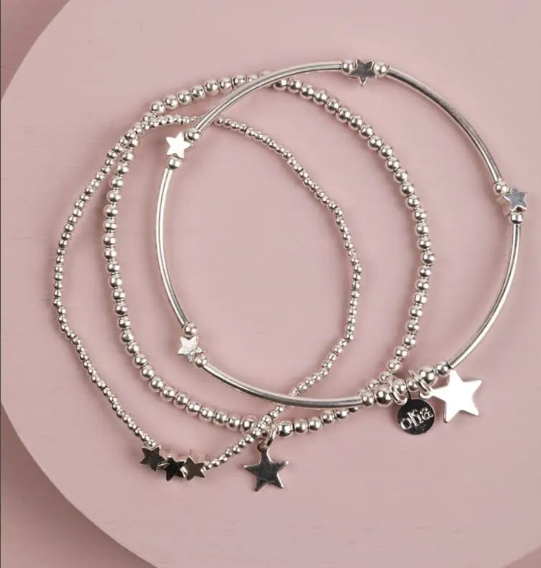 Renate Set of 3 Silver Star Charm Beaded Bracelets