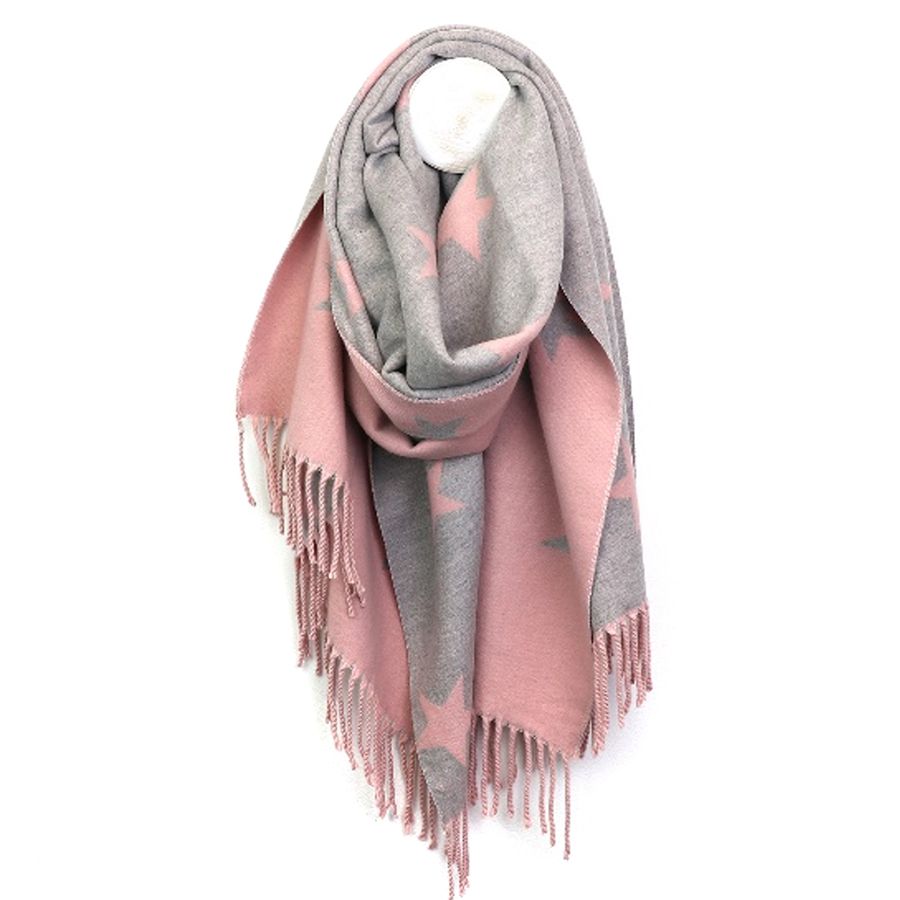 Baby Pink & Grey Reversible Star Cosy Scarf