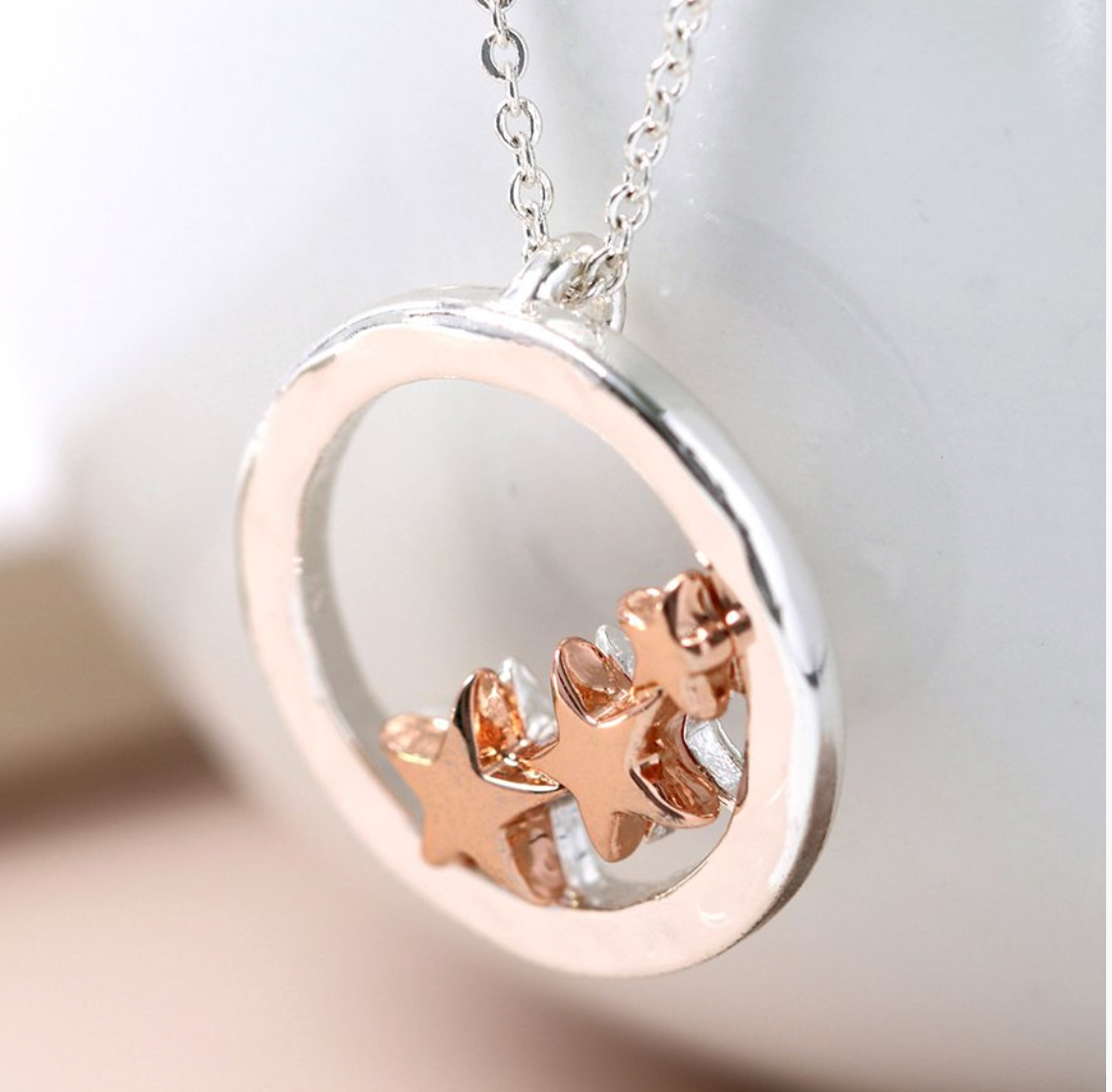 Circle Pendant Necklace with Rose Gold Stars