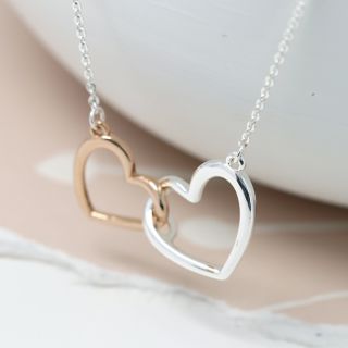 Silver Rose Gold Linked Hearts Necklace