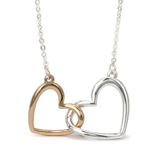 Silver Rose Gold Linked Hearts Necklace