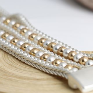 Silver plated chain and mixed golden/silver bead bracelet