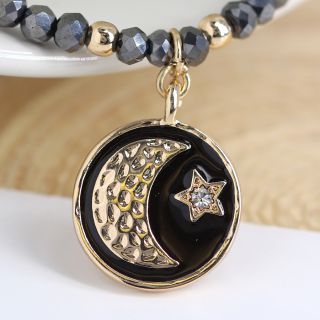 Black & gold, star and moon enamel disc bracelet