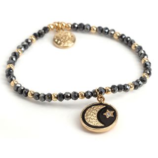 Black & gold, star and moon enamel disc bracelet